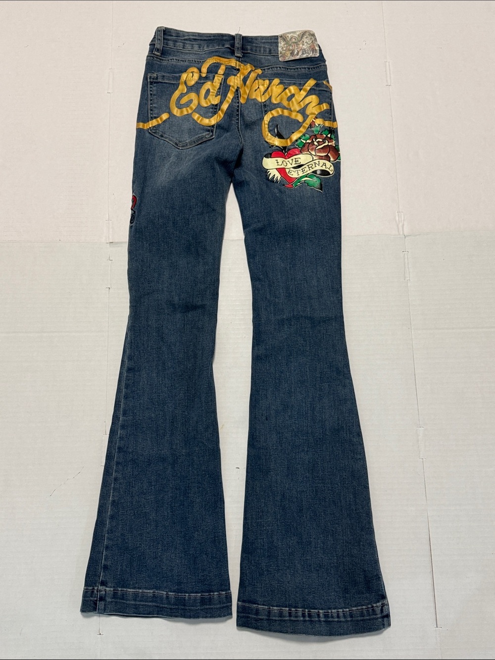 Ed Hardy Y2K Women's Dark Blue Fit & Flared Jeans Love Eternal Sz24